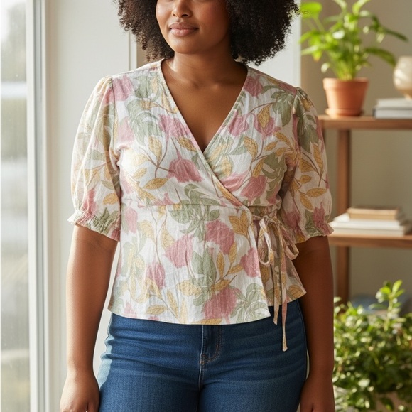 Harve Benard Pink and Green Summer Floral‎ Blouse Plus Size 1X - Picture 8 of 8